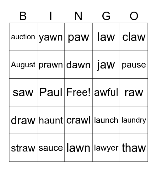 au  /  aw Bingo Card