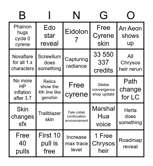 3.7 livestream Bingo Card