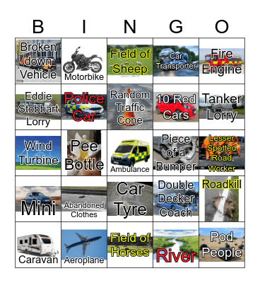 Road Trip Bngo Bingo Card