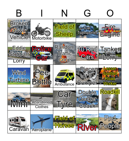 Road Trip Bngo Bingo Card