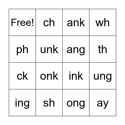 Glued Sounds & Digraphs Bingo Card