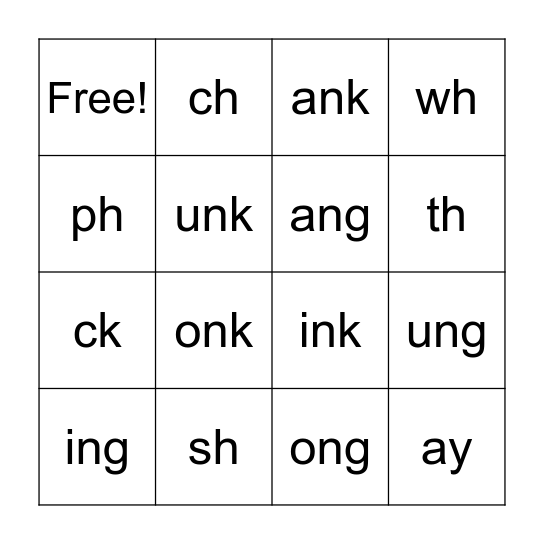 Glued Sounds & Digraphs Bingo Card