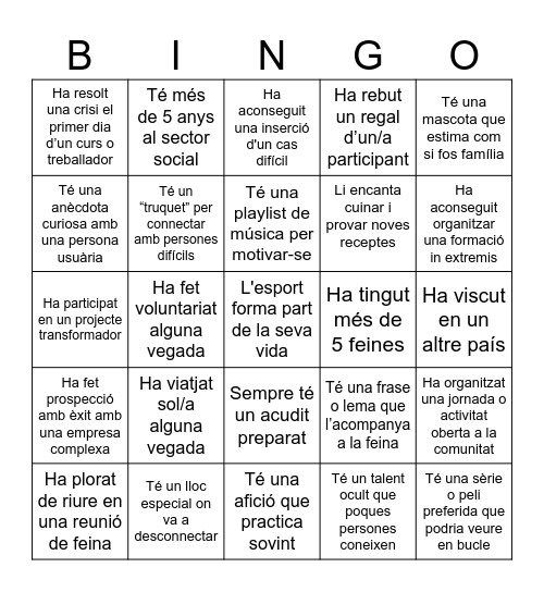 Bingo d'acció social Bingo Card