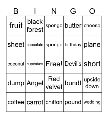 Cake Bingo Card