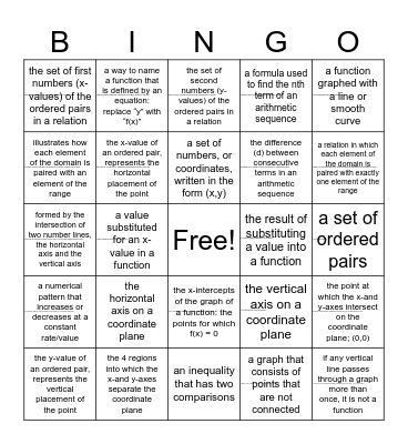 Quiz 1 Review Quarter 2 Bingo Card