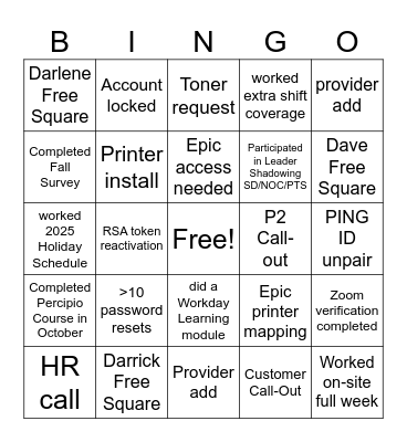 Employee Appreciation Week Bingo Card