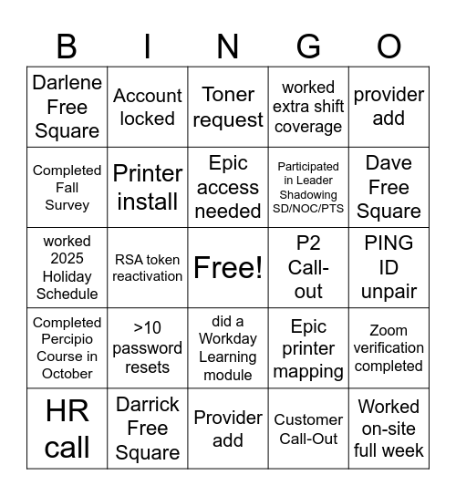 Employee Appreciation Week Bingo Card