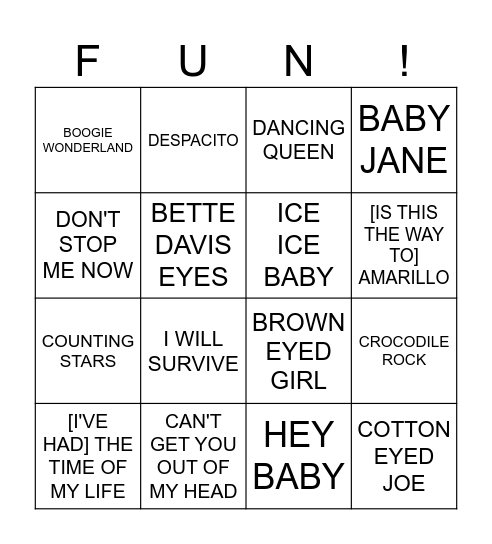 MUSIC BINGO GAME 1 ! Bingo Card
