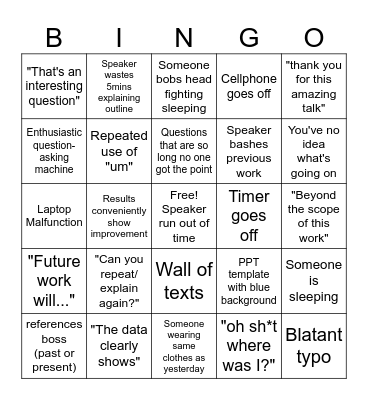 PhD Presentation Bingo Card