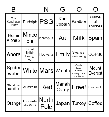 Festive Fun Bingo Quiz Bingo Card