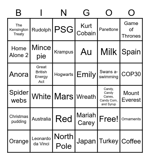 Festive Fun Bingo Quiz Bingo Card