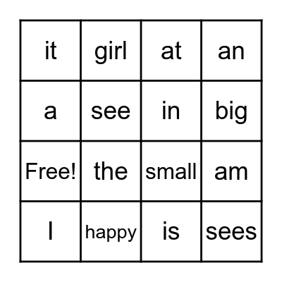 Sight Words Bingo Card
