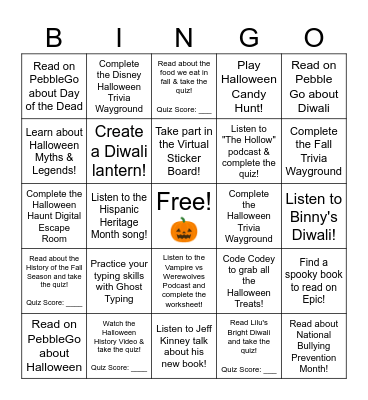 October Bingo Card