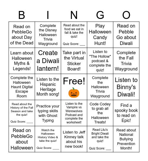 October Bingo Card