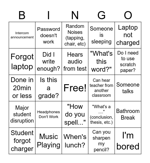 Write Score Bingo Card