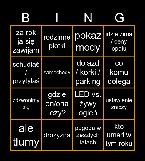 Bingo Wszystkich Zmarłych Bingo Card
