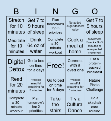November Wellness Challenge Bingo Card