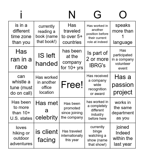 Career & Conversations Bingo Card