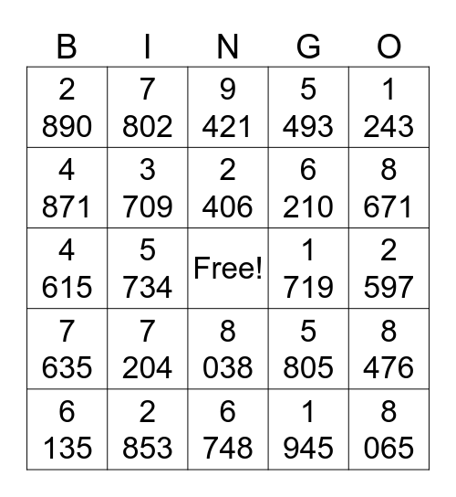 Les nombres jusqu'à 10 000 Bingo Card