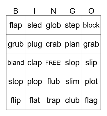 Consonant Blends Bingo Card