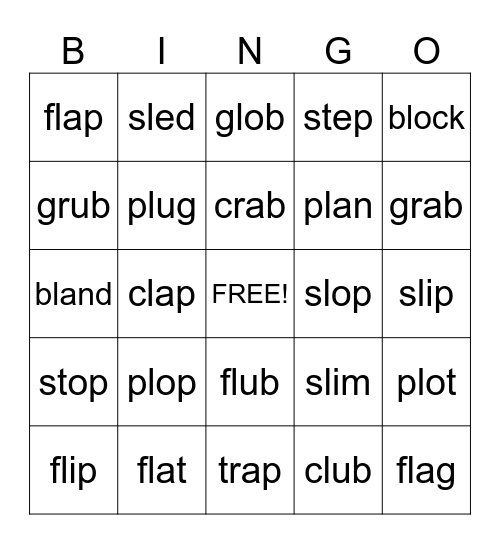 Consonant Blends Bingo Card