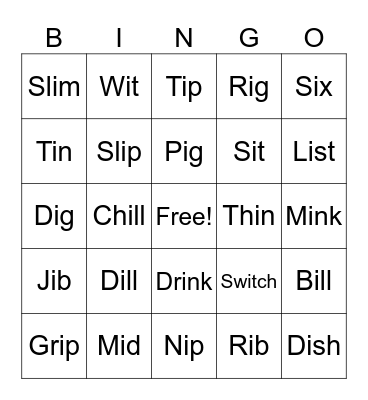 Short Vowel ‘i’ Bingo Card