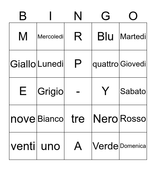 Bingo Italiano Bingo Card