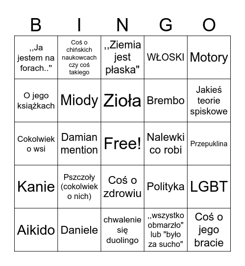 wujkowe bingo Card