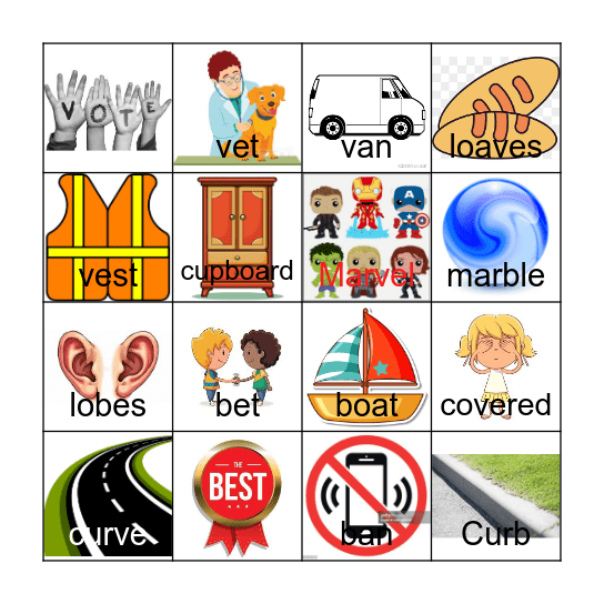 b & v Minimal Pairs Bingo Card