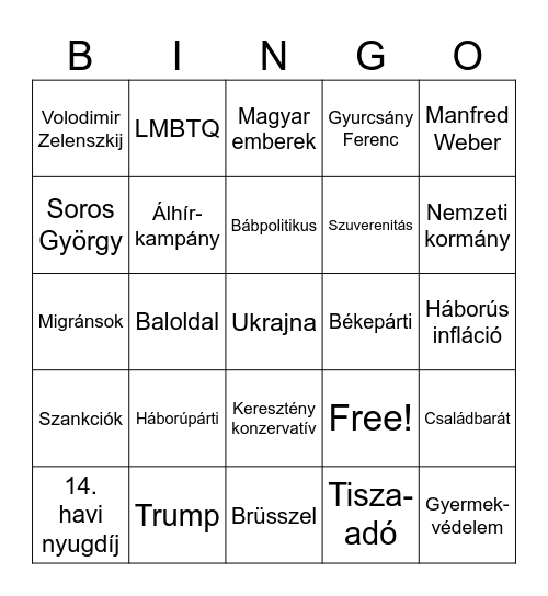 Bingó - Orbán Viktor beszédje Bingo Card