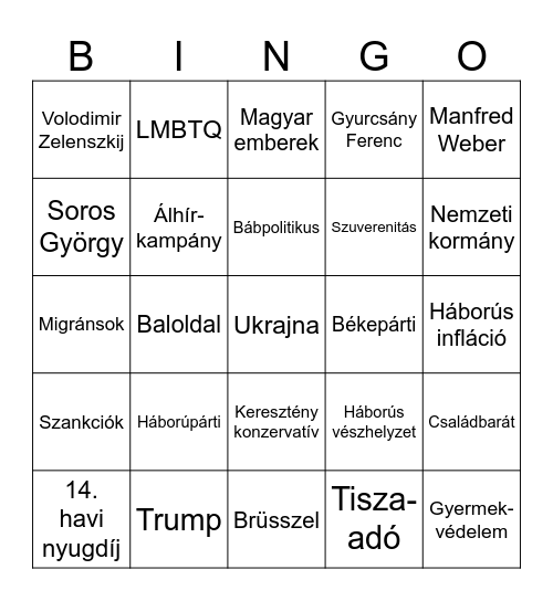 Bingó - Orbán Viktor beszédje Bingo Card