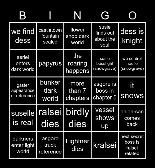 deltarune bingo Card