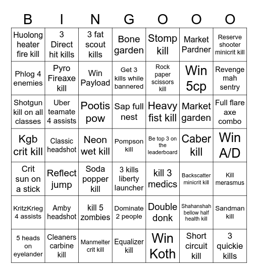 Tf2 Bingo Card