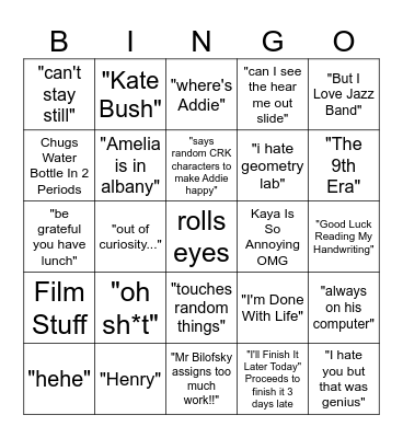 Lucas Bingo Card
