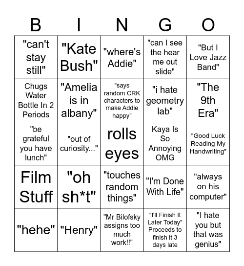 Lucas Bingo Card