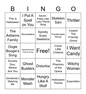 Halloween DJ Bingo Card
