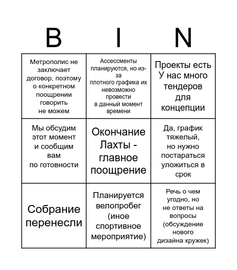 Бинго пятничного собрания Bingo Card