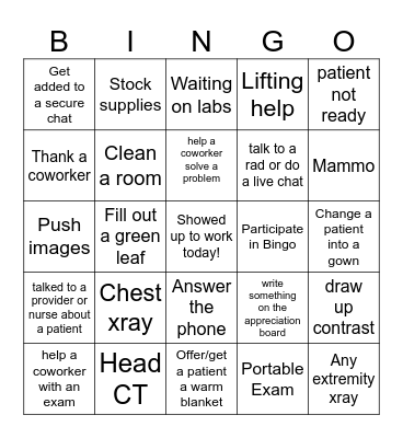 Rad Tech Bingo Card