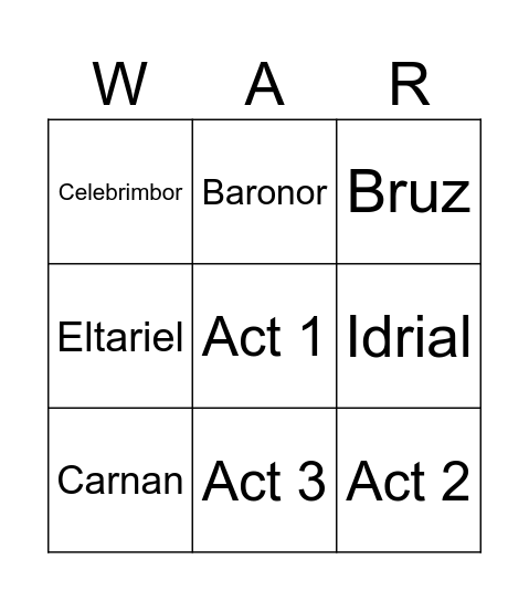 Story (Must be First) Bingo Card
