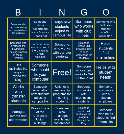 Student Life Up-Close Bingo Card