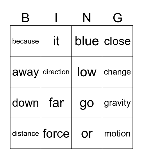 Vocabulary and High Frequency Word Review Bingo Card