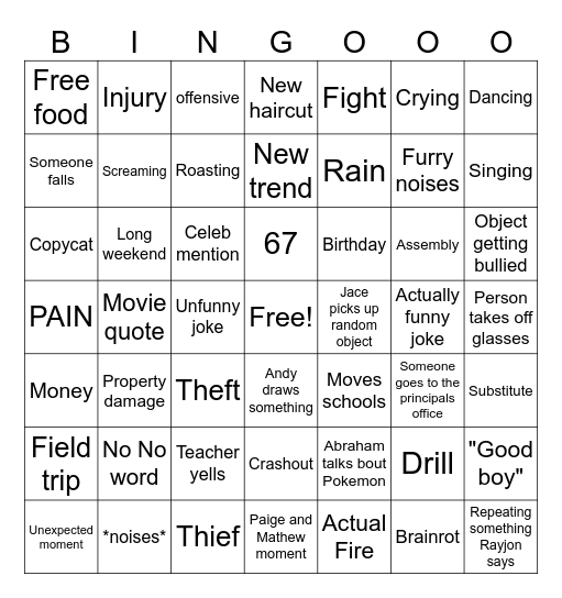 GOOOOOOOOOOOOOOOOOOOOO Bingo Card