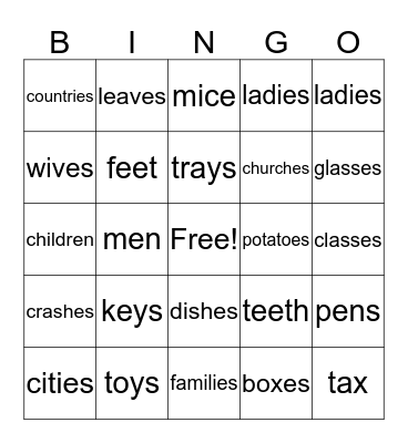 PLURAL NOUNS Bingo Card