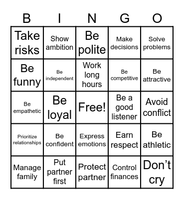 Relationship Expectations Bingo Card