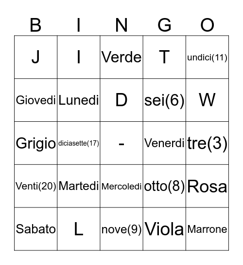 Bingo Italiano Bingo Card