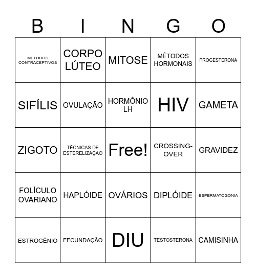 REPRODUÇÃO Bingo Card