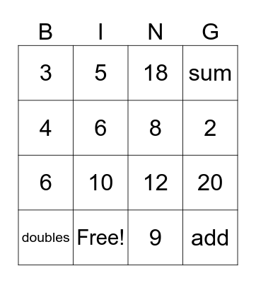 Doubles Facts Bingo Card