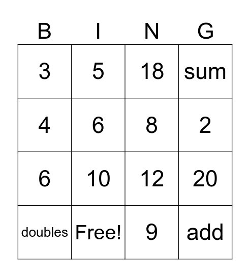 Doubles Facts Bingo Card