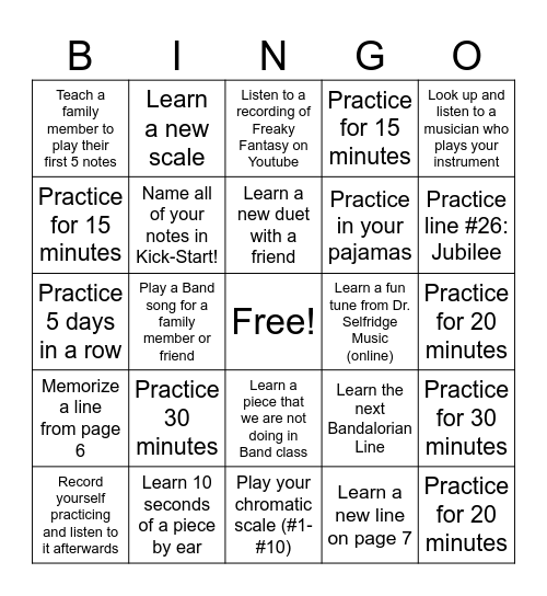 Band Bingo Card