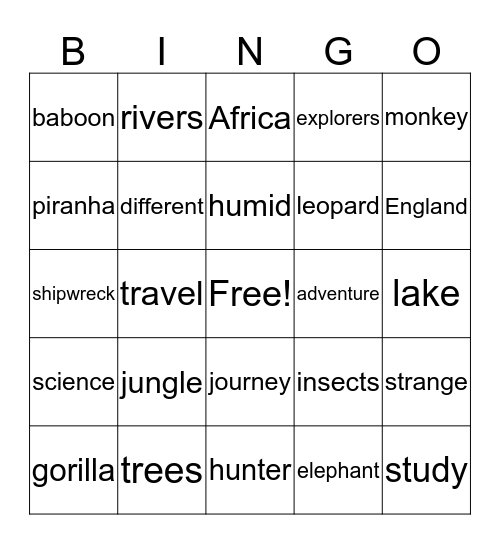 G3 Jungle Bingo Card